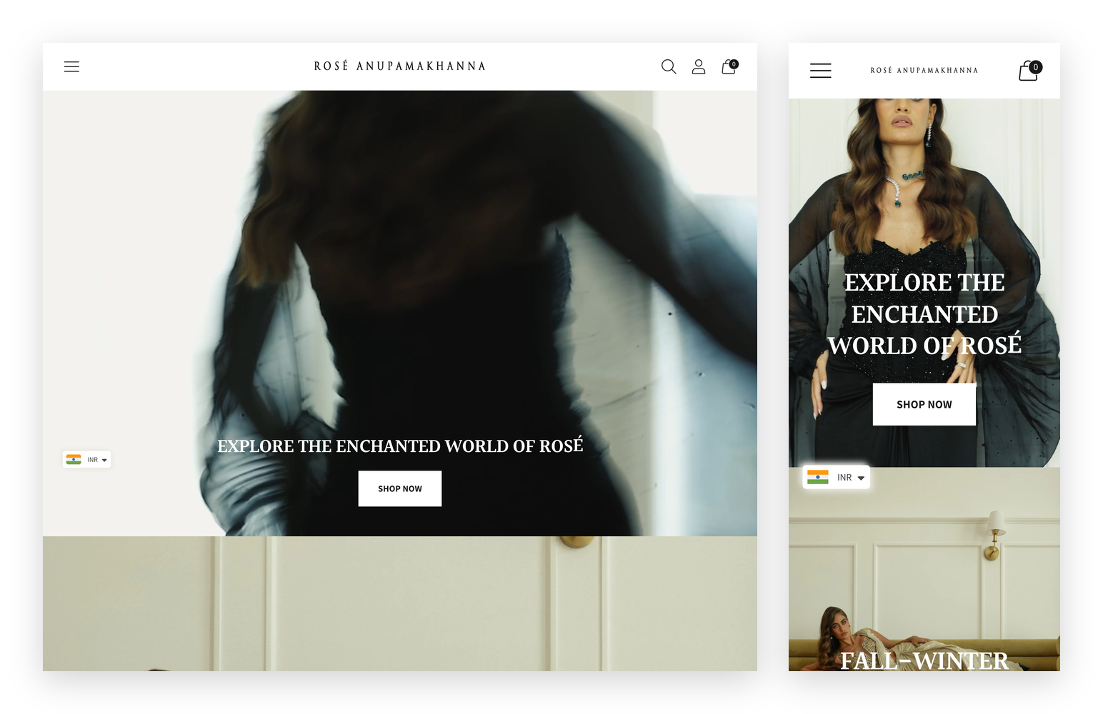 Rose Atelier — roseatelier.co storefront, desktop and mobile