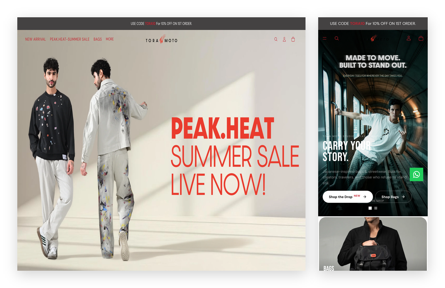 Tora Moto — toramoto.in storefront, desktop and mobile